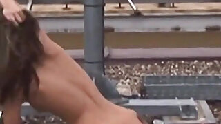 Small tits brunette slut craves interracial anal threesome outdoors