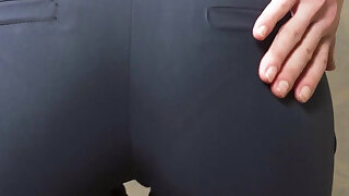 Perfect Ass Babe In Tight Work Trousers Teases Visible Panty Line